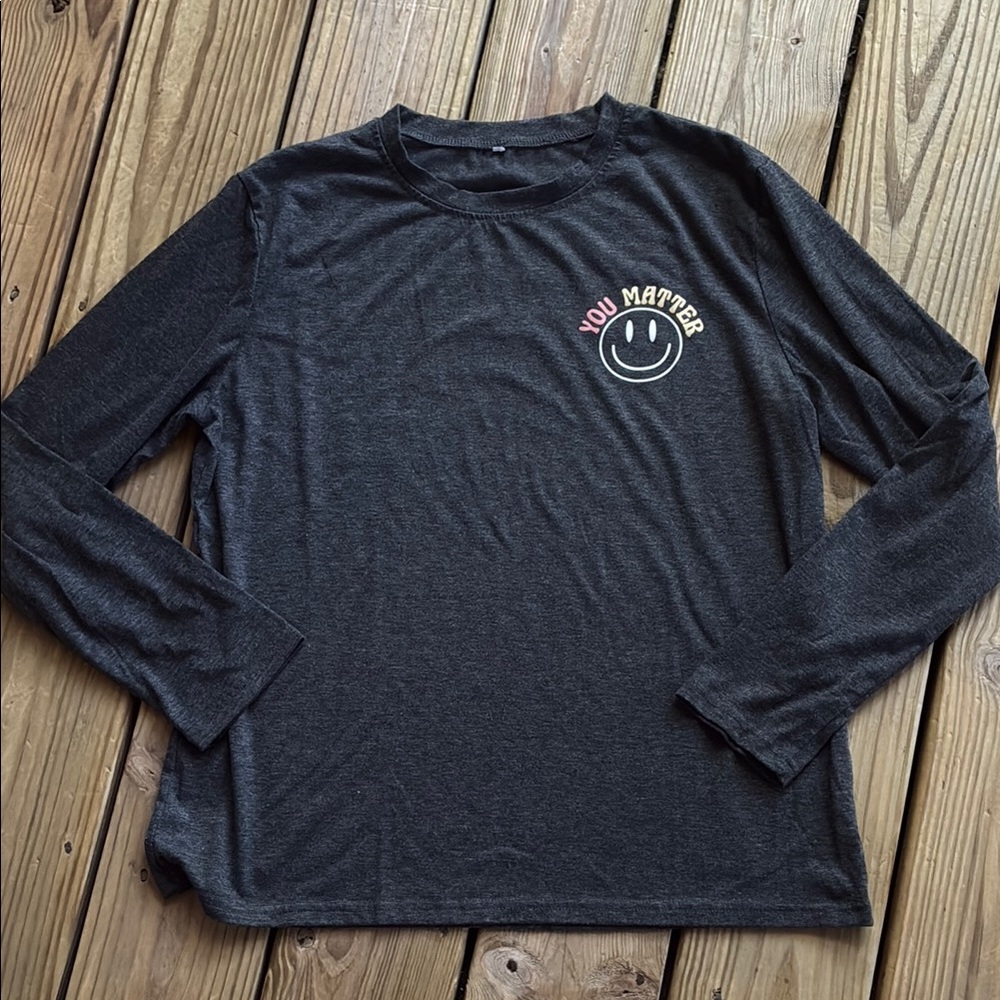 You Matter Smiley Long Sleeve Tee - Charcoal